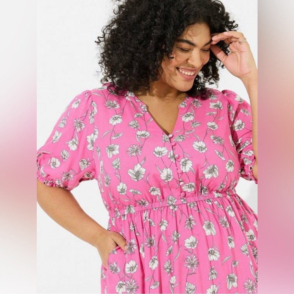 Torrid Mini Challis Puff Sleeve Tiered Dress